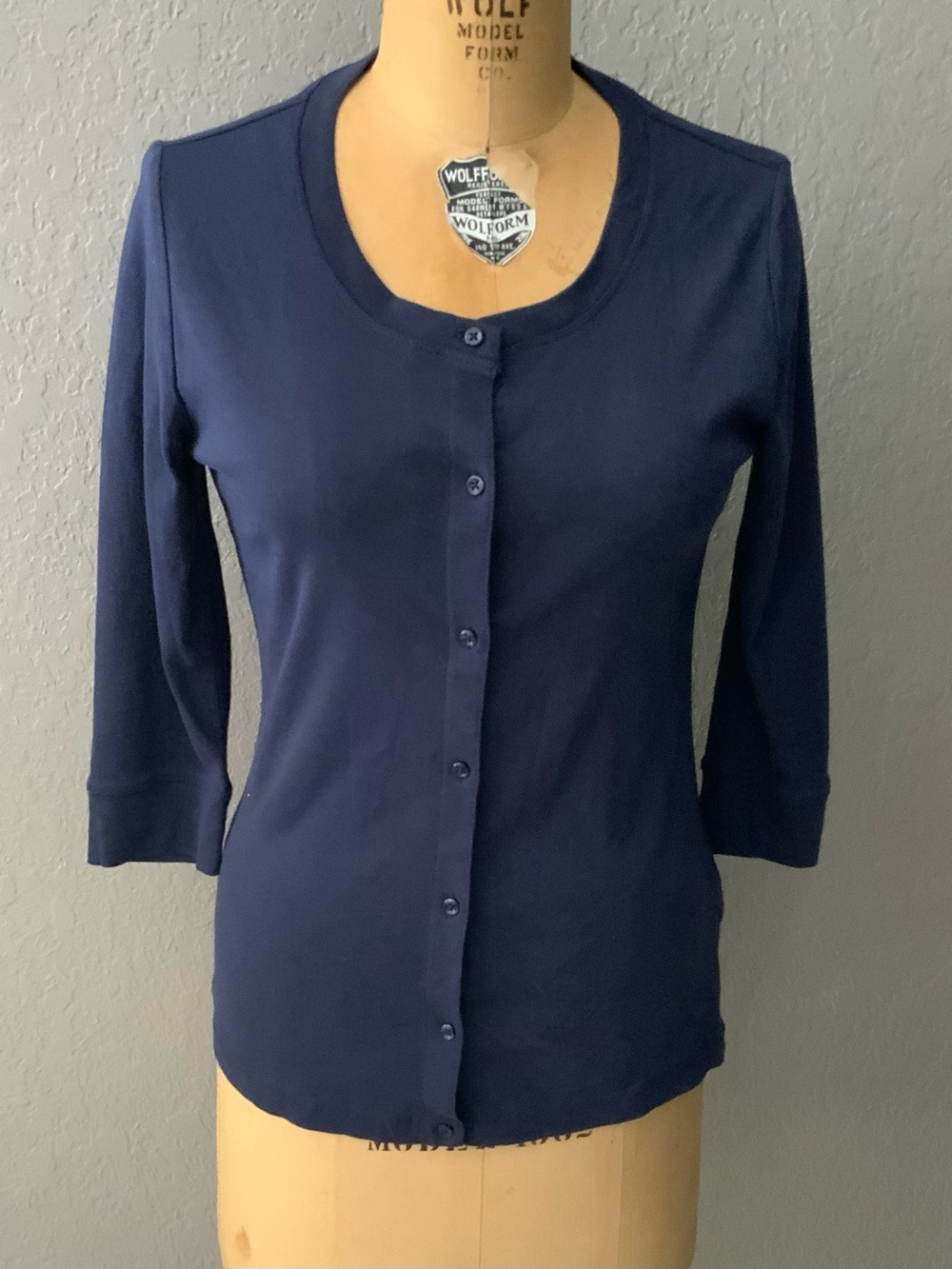 L.L. Bean Navy Round-Neck Button Front Top size small